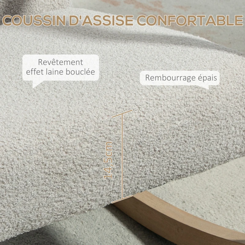 HOMCOM Fauteuil à bascule fauteuil allaitement rocking chair en tissu effet laine bouclée avec pieds en bois massif d'hévéa