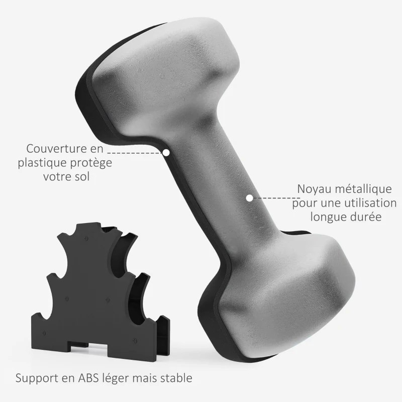 SPORTNOW Ensemble d'haltères hexagonale avec support d'haltères, pour la musculation, 2 x 1kg, 2 x 2kg, 2 x 3kg