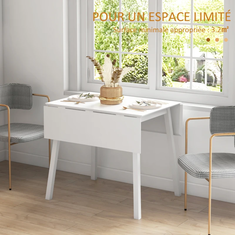 HOMCOM Table de cuisine pliable table à manger pliante avec plateau rabattable en bois pour 2 à 4 personnes blanc