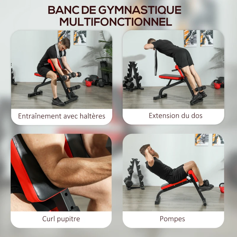 SPORTNOW Banc de musculation pliable banc multifonction pour entraînement coussin réglable 8 positions 103 x 65 x 67-98 cm noir