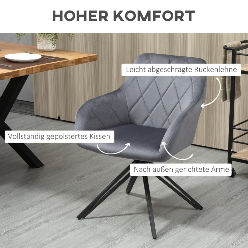 HOMCOM Akzentstuhl im Retro-Design Samtoptik 58 cm x 60,5 cm x 77,5 cm Stahl Grau