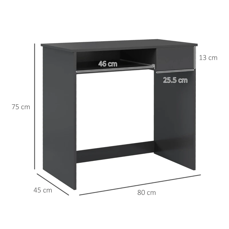 HOMCOM Compact Computer Desk with Keyboard Tray and Drawer, Study Desk, Writing Desk for Home Office, Grey