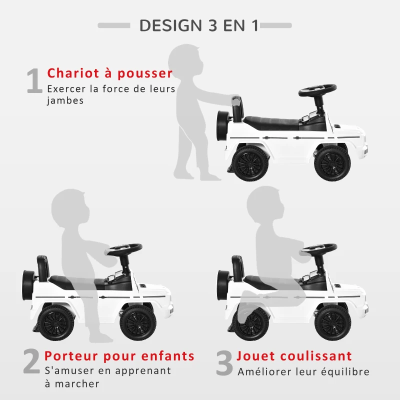 HOMCOM Camion porteur Enfants véhicule à pousser licence Mercedes Benz 12-36 Mois Coffre klaxon phares blanc