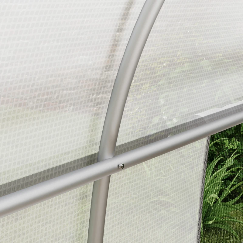 Outsunny Großes Tunnel-Gewächshaus für den Garten mit PE-Abdeckung Stahlrahmen Rolltür und 12 Fenstern 8 x 3 x 2 m weiß