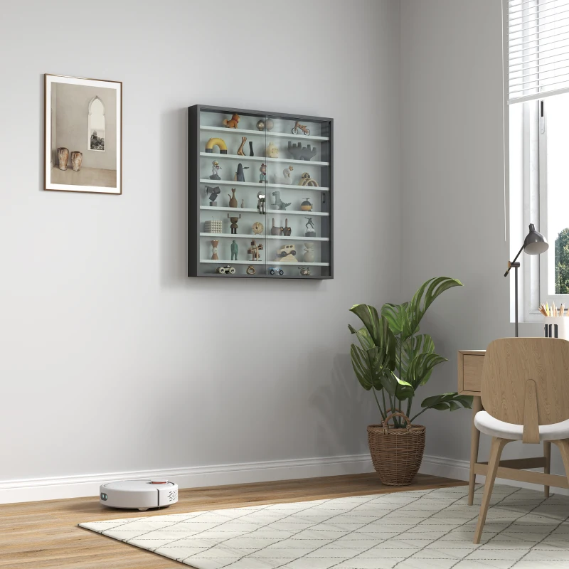 HOMCOM Six Shelf Display Cabinet, with Glass Doors - Black and White