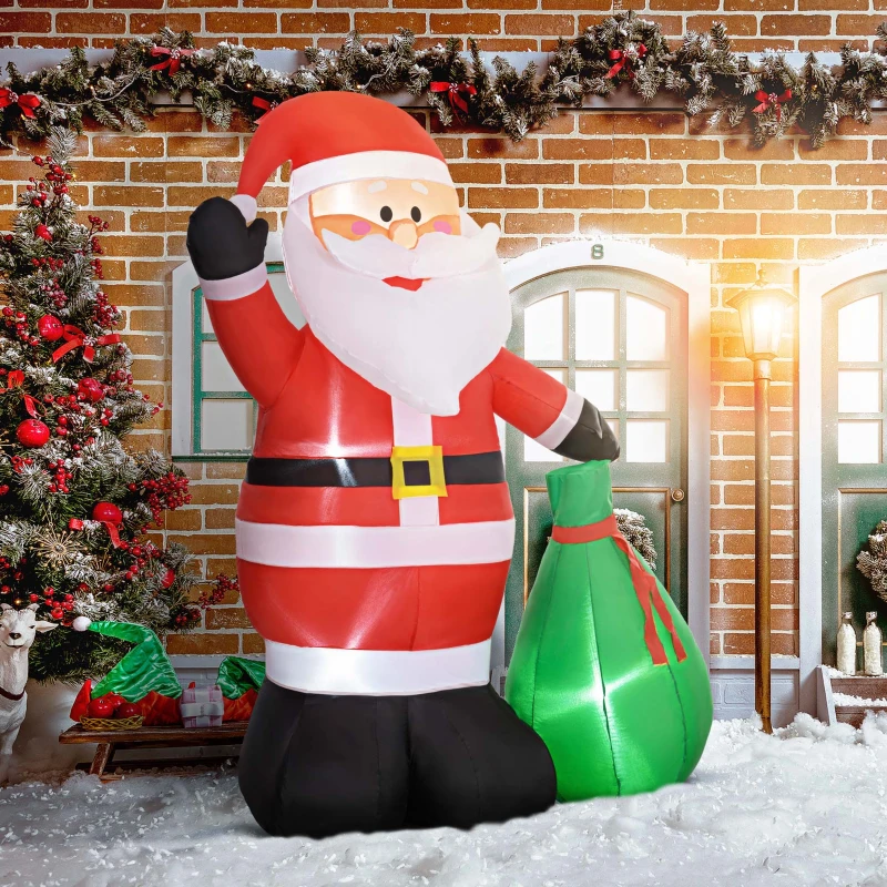 Outsunny Père de Noël gonflable de 180 cm avec lumières LED, matériel fixation et souffleur, intérieur et extérieur