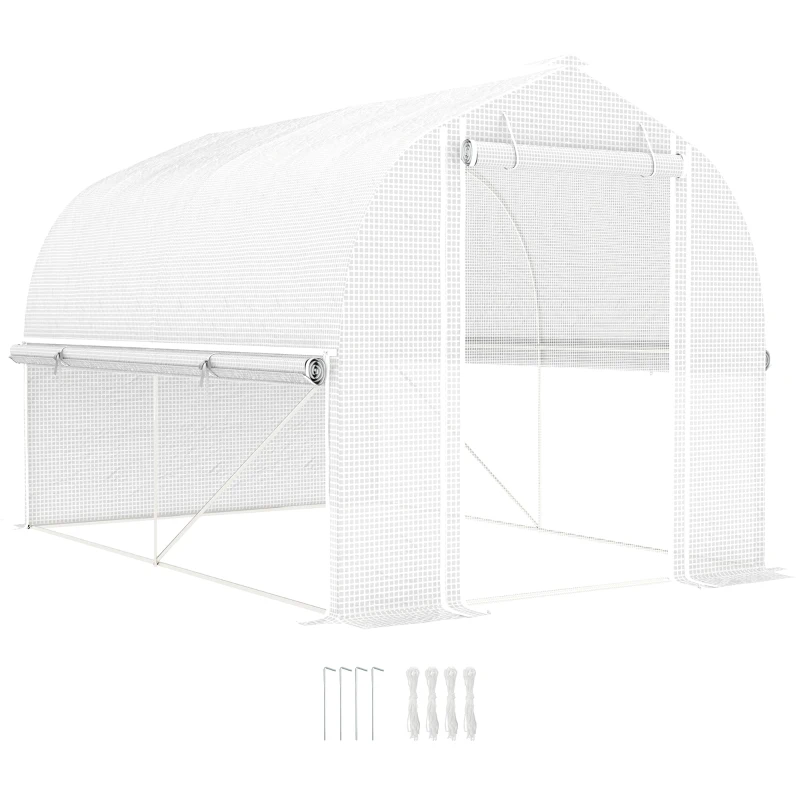 Outsunny Serre tunnel en polytunnel 3 x 2 x 2 m avec parois latérales à enrouler, couverture en plastique résistant aux UV et cadre en acier galvanisé, Blanc