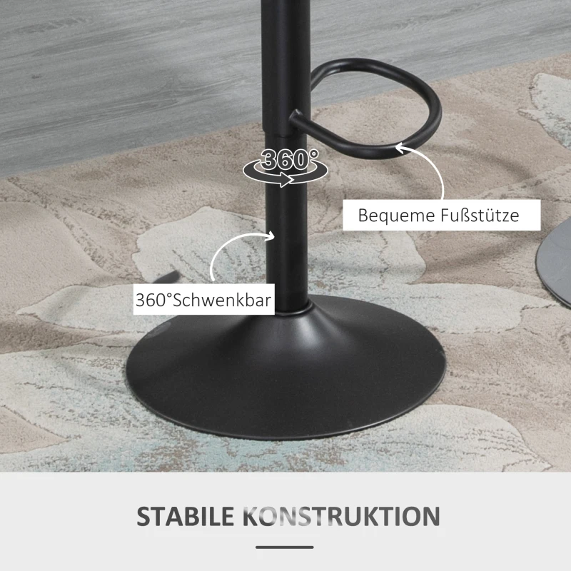 HOMCOM Barhocker 2er-Set, Lederoptik, drehbar, höhenverstellbar, Fußstütze, Metallrahmen, 47 x 52 x 87-109 cm, Grau