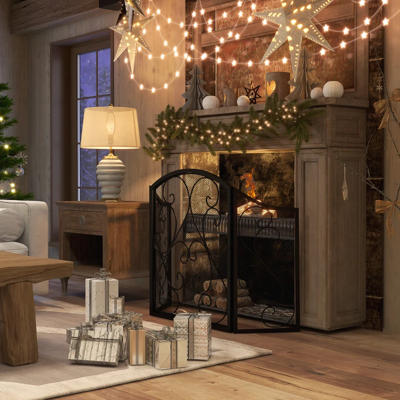 HOMCOM Pare-feu cheminée ou poêle - Pare-étincelles 3 Volets Pliables - dim. 66 x 31 x 81 cm - métal Noir