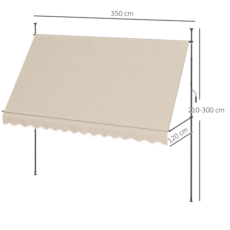 Outsunny Toldo Manual Retrátil com Manivela 350x120x210-300 cm com Altura Ajustável Impermeável para Jardim Varanda Areia