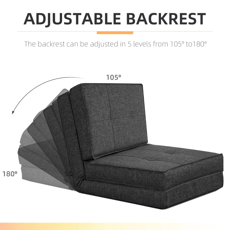 HOMCOM Armchair - Folding Spare Mattress - Convertible Chair - Adjustable Backrest 5 Positions - Gray Linen-Look Polyester Fabric