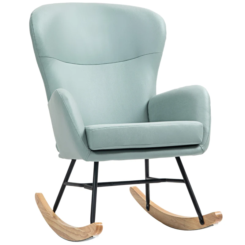 HOMCOM Poltrona Baloiço Estofada em Veludo com Assento Acolchoado Apoio para os Braços e Pés de Madeira de Faia 65x87x102 cm Verde Claro