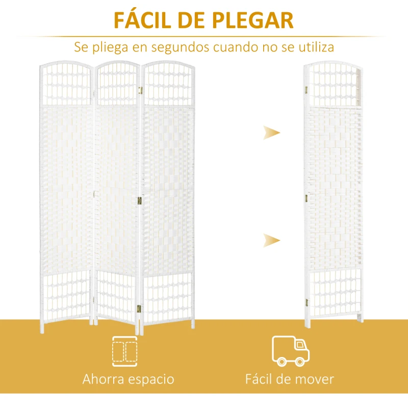 HOMCOM Biombo Separador de Ambientes de 3 Paneles Plegable de Cuerda de Papel 120x170cm Decoración para Dormitorio Salón Blanco