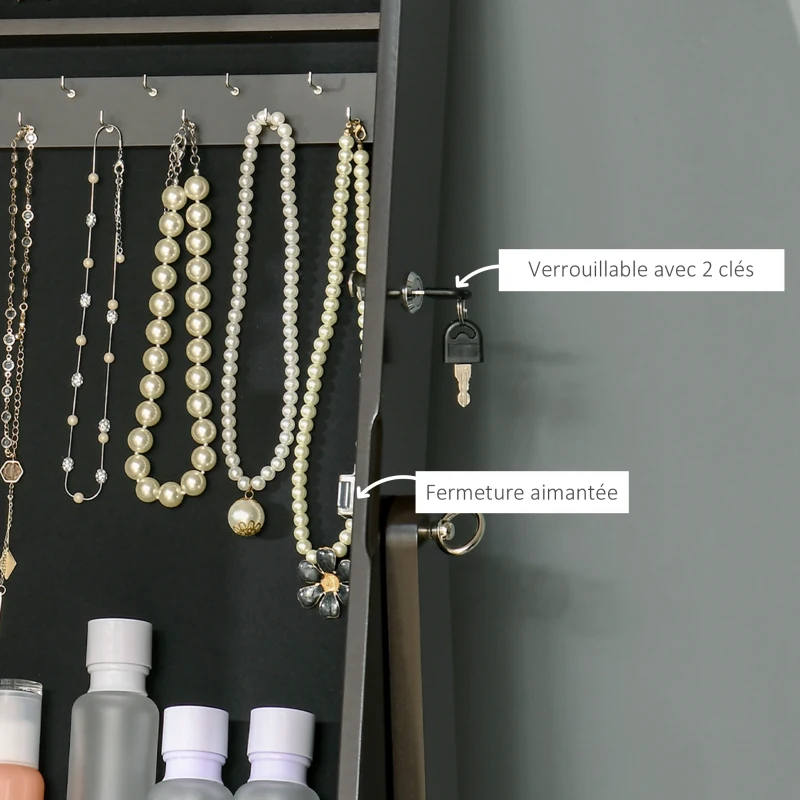 HOMCOM Armoire à Bijoux avec Miroir à Pied Multi-Rangement Inclinaison réglable Serrure dim. 46L x 36,5l x 151,5H cm Marron