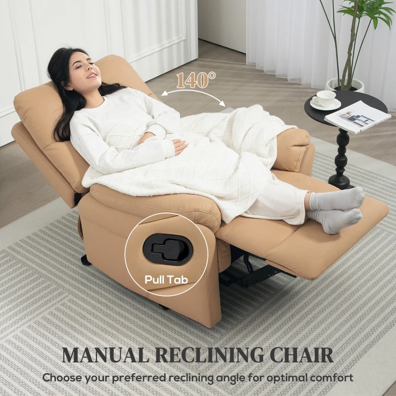 HOMCOM 140° Manual Reclining Armchair, with Footrest - Light Brown