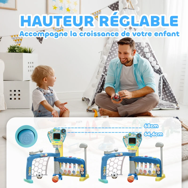 AIYAPLAY Ensemble de jeux sportives 5 en 1 pour enfants multi-activités avec football, basket-ball, golf, baseball, bowling