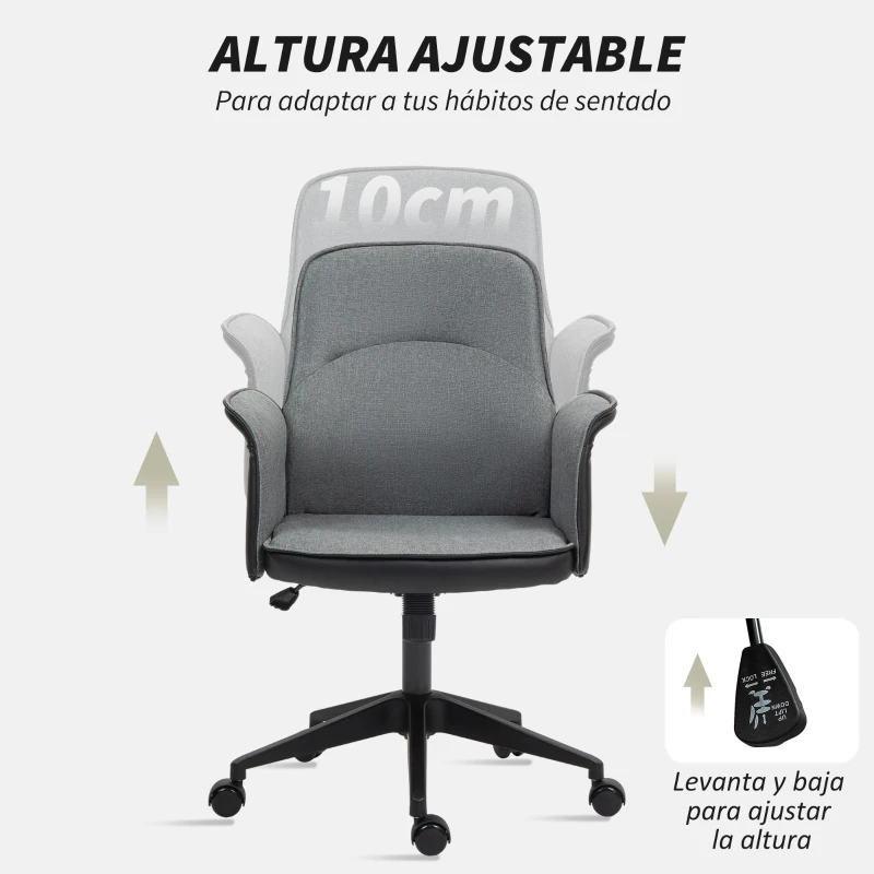 HOMCOM Silla de Escritorio Altura Ajustable con Función de Basculante y Reposabrazos Carga 120 kg Gris y Negro