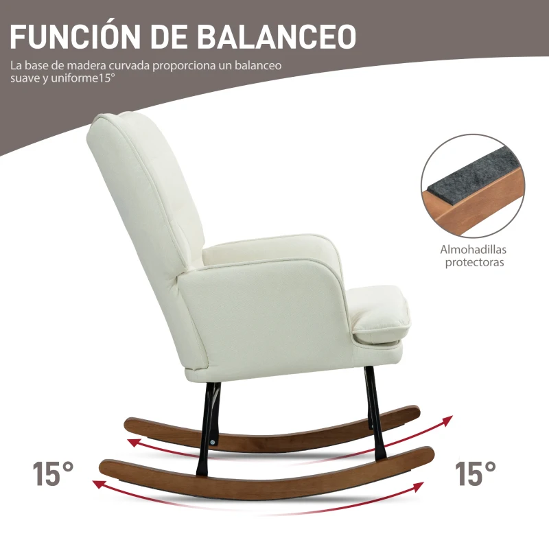 HOMCOM Silla Mecedora con Reposapiés Cojín Acolchado y Reposabrazos Carga 130 kg Crema