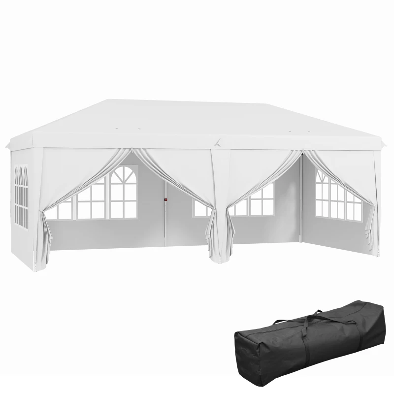 Outsunny 3 x 6 m Pop Up Gazebo with Sides and Windows, Height Adjustable Party Tent with Storage Bag for Garden, Camping, Event, White(m-11)