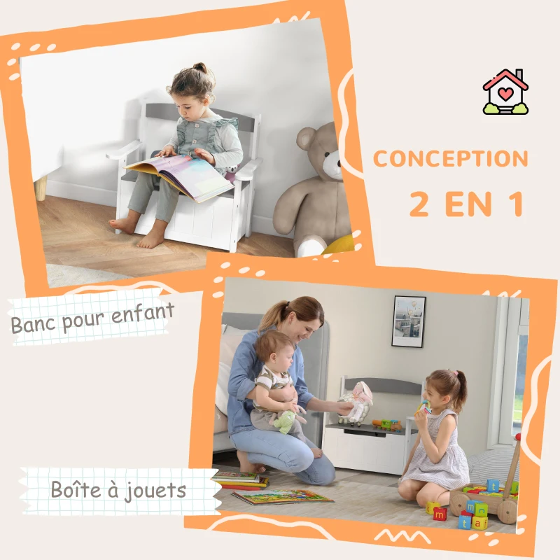 AIYAPLAY Coffre à jouets pour enfants 2 en 1 et banc avec dossier et accoudoirs - vérin pneumatique 68,5L x 34l x 58H cm
