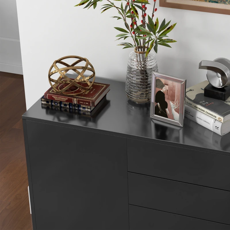 HOMCOM Credenza Moderna con 2 Armadietti e 2 Cassetti con Apertura a Pressione, 79x36x74cm, Nero Lucido