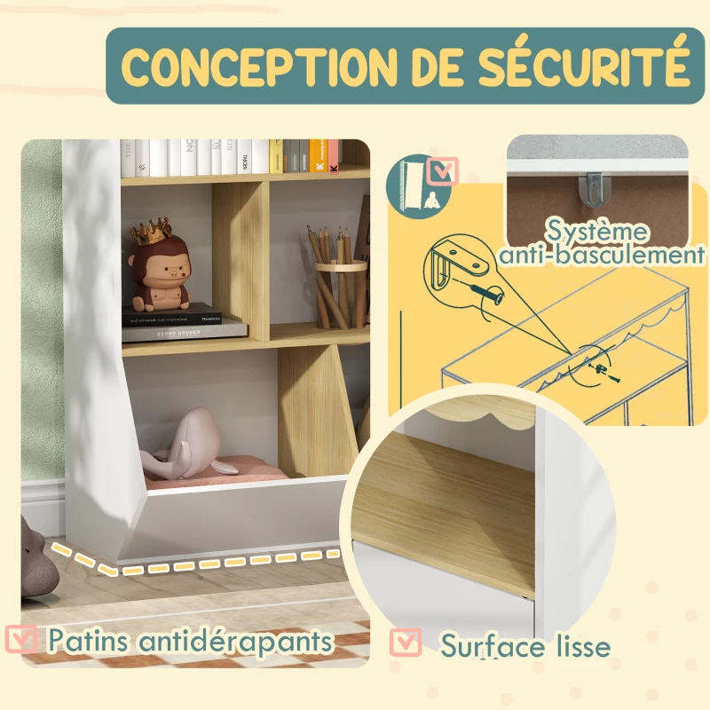 AIYAPLAY Bibliothèque enfant rangement livre enfant meuble de rangement pour jouets avec 4 étagères, 2 casiers et placard