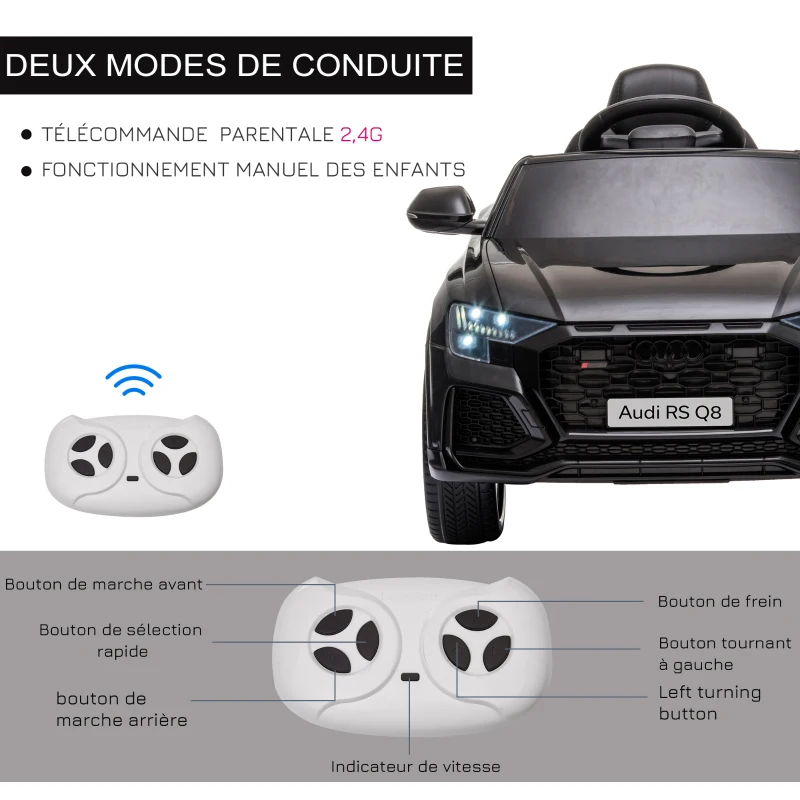 HOMCOM Voiture électrique enfants sous licence Audi RS Q8, véhicule électrique avec télécommande, USB, Bluetooth, noir