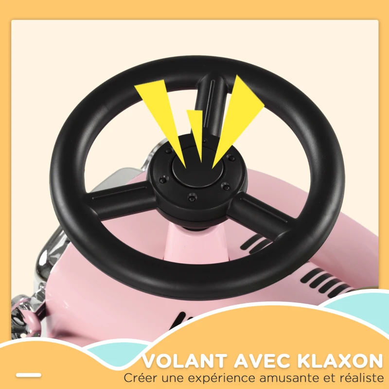 AIYAPLAY Porteur enfants voiture véhicule à pousser multi-équipée 12-36 mois coffre klaxon style vintage rose(m-5)