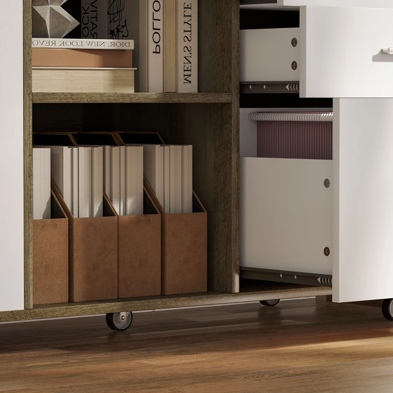 HOMCOM Mueble Archivador con Ruedas 3 Cajones Estación de Carga Cerradura y Estantes 100x40x65,5 cm Marrón Grisáceo