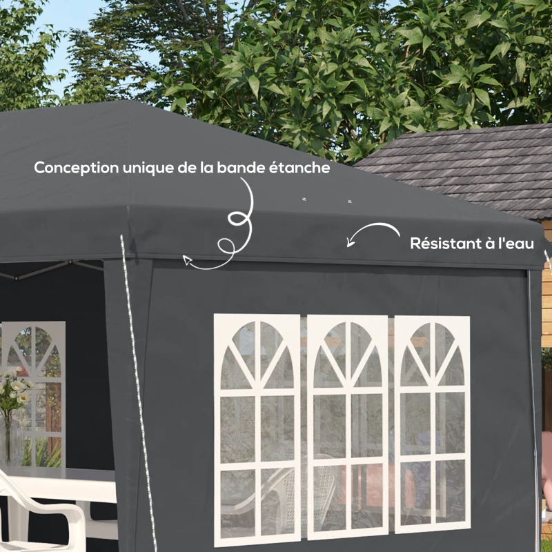 Outsunny Tonnelle pop-up pliante - tente de réception - 3 x 6 m 3 cotés démontables gris