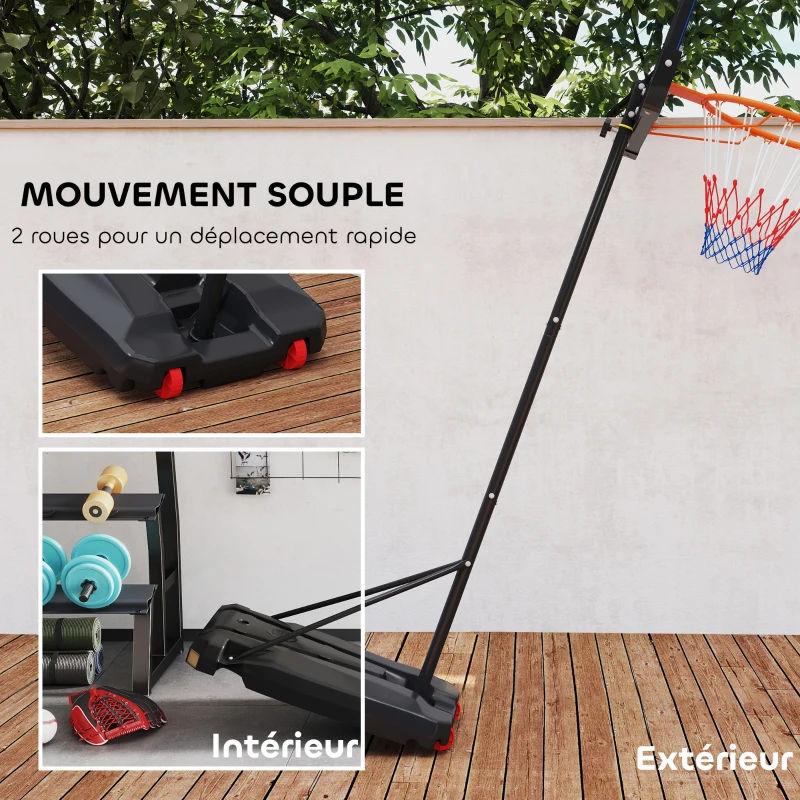 AIYAPLAY Panier de basket pour enfants, hauteur réglable de 210-260 cm extérieur et intérieur avec roues, base de lestage, bleu