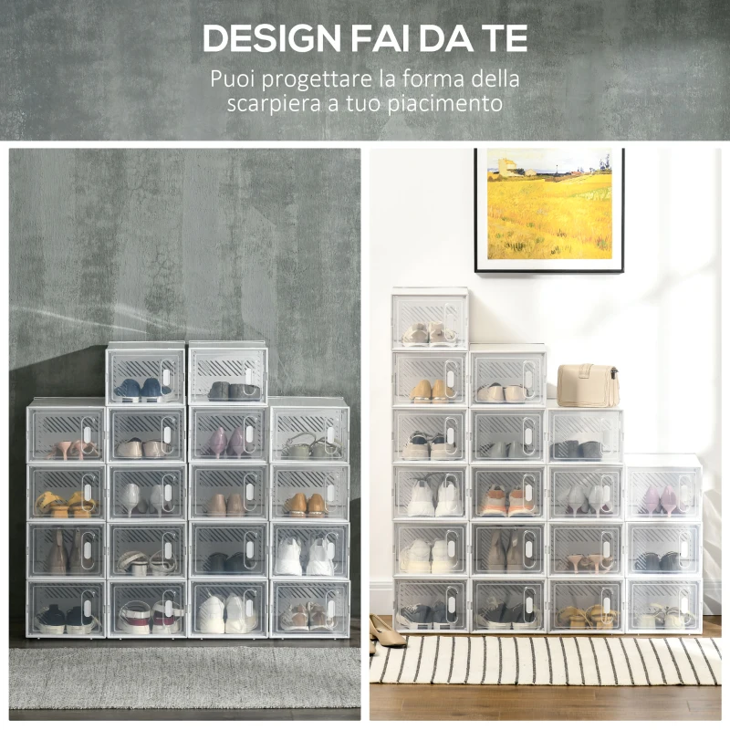HOMCOM Mobile Scarpiera Rettangolare in Plastica PP, 18 Box 25x35x19 cm per Scarpe max 43 EU, Vestiti e Libri
