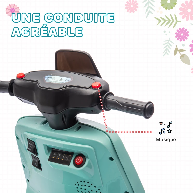 AIYAPLAY Scooter électrique enfants moto porteur pour enfants phare et musique, marche avant/arrière, roues d'entraînement