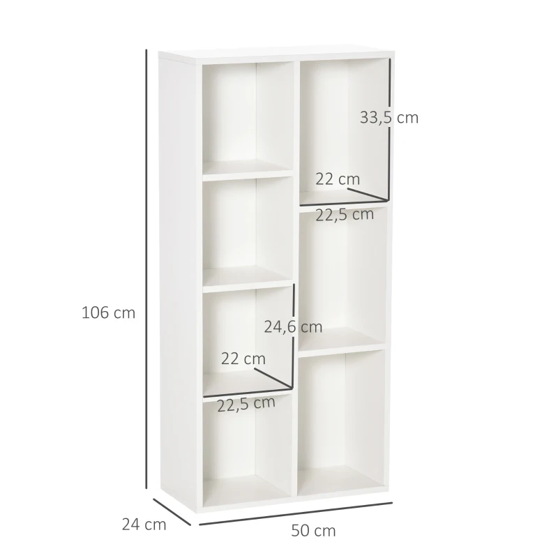 HOMCOM Aufbewahrungsregal Bücherregal Regal 7 Würfel für Innenraum, Wohnzimmer, Schlafzimmer - 50B x 24T x 106H cm, weiß