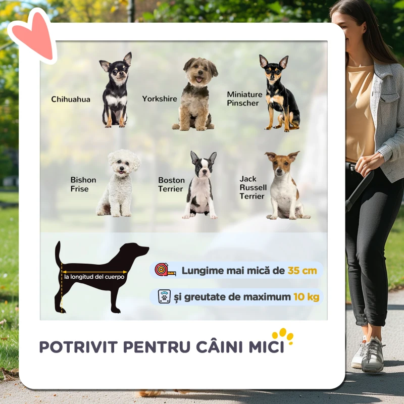 PawHut Cărucior pentru Câini Până la 10 kg, Cărucior Pliabil pentru Animale, 75x45x97 cm, Negru