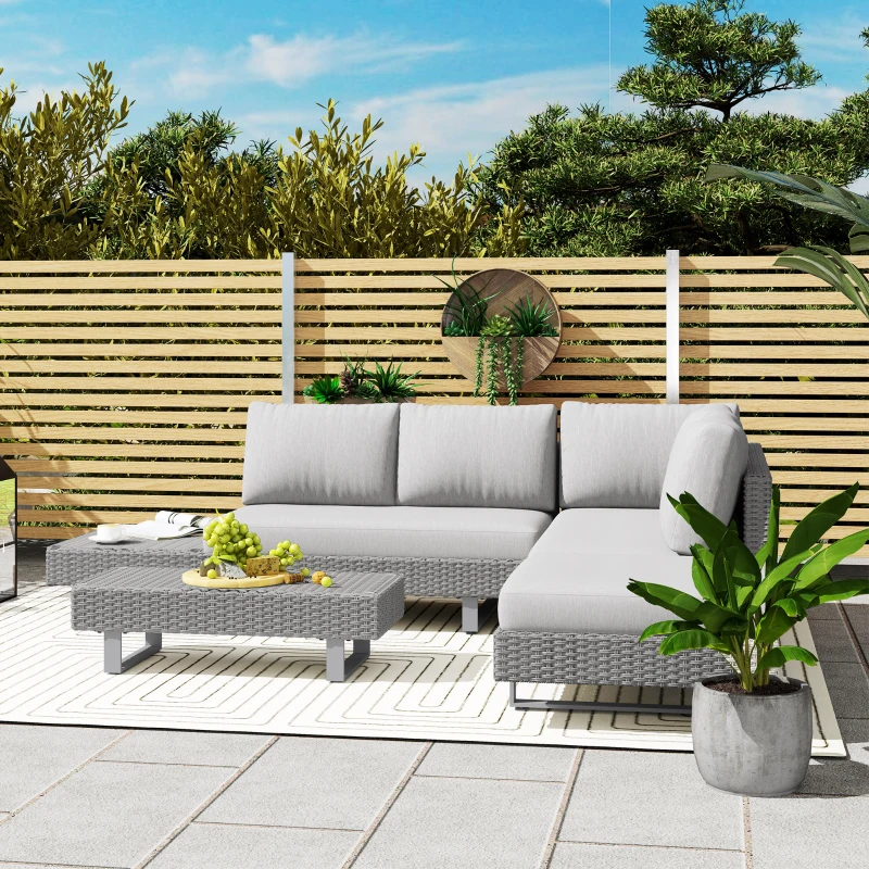 Outsunny Three-Piece Rattan Sofa Set, with Cushions - Light Grey
