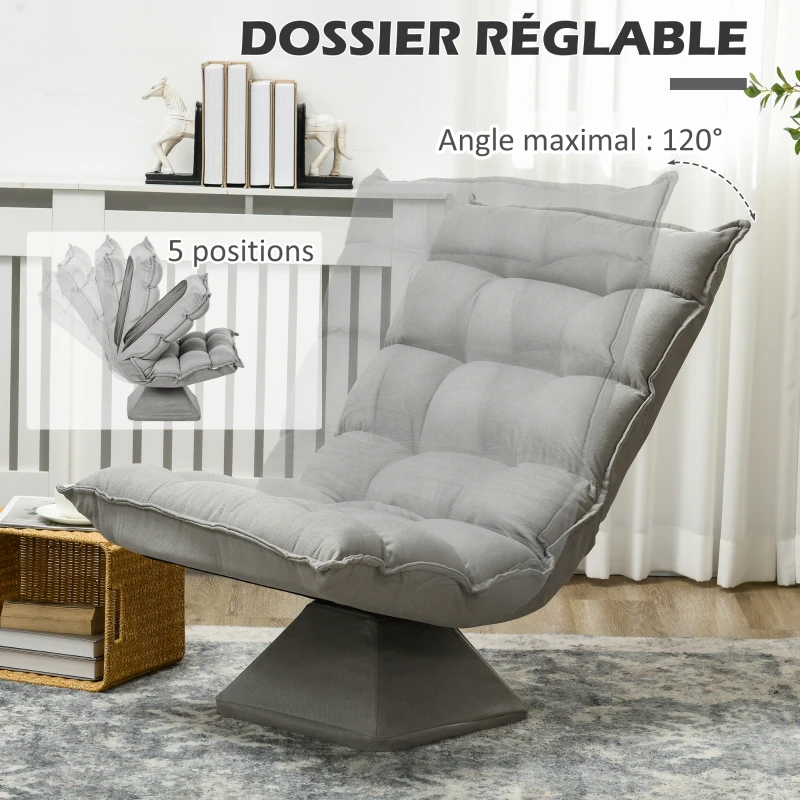 HOMCOM Fauteuil de sol paresseux fauteuil relax fauteuil salon design capitonné inclinaison dossier réglable pivotant 360°