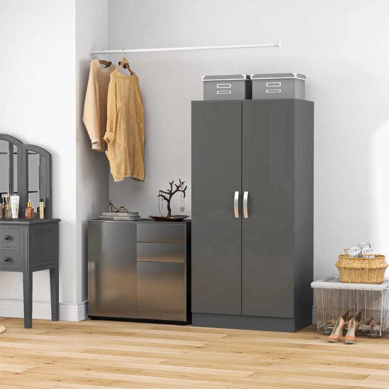 HOMCOM Credenza Moderna con 2 Armadietti e 2 Cassetti con Apertura a Pressione, 79x36x74cm, Nero Lucido