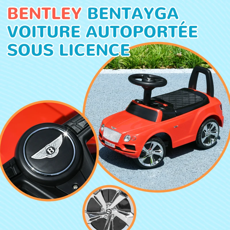 AIYAPLAY Porteur trotteur enfants voiture licence Bentley Bentayga 18-36 mois coffre - klaxon - 67 x 29 x 39 cm rouge