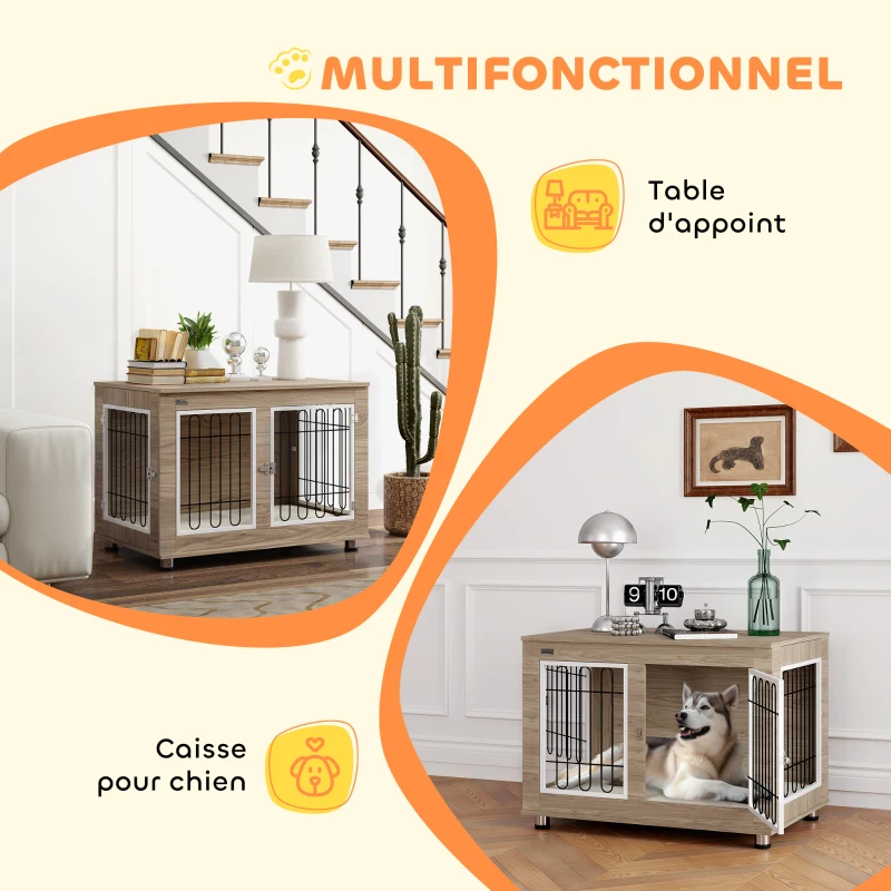 PawHut Cage pour chien meuble cage chien interieur table d'appoint multi-usages avec double porte et coussin