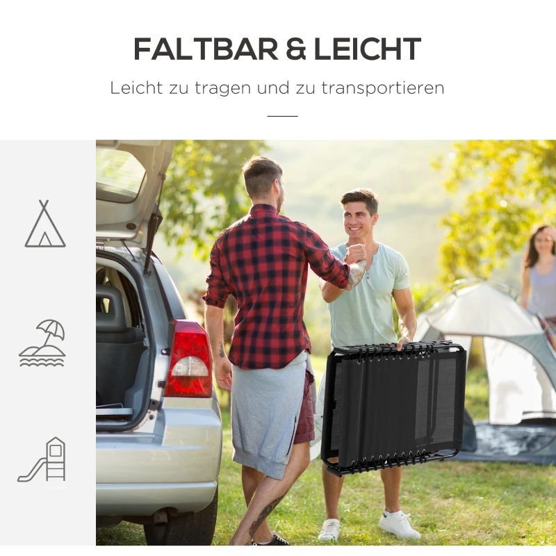 Outsunny Leżak składany z poduszką do opierania głowy, stalowa rama, siatkowy pokrowiec, nośność 120 kg, Czarny