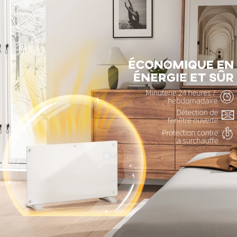 HOMCOM Radiateur électrique au sol ou mural 1500W affichage LED, minuterie 24 heures ou hebdomadaire, thermostat, télécommande