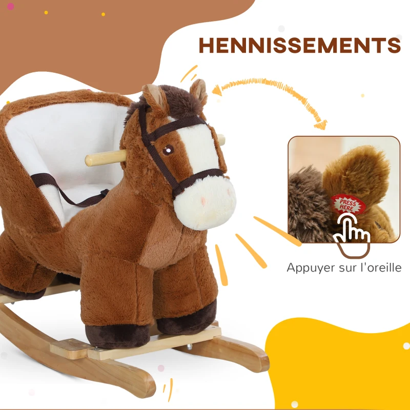 AIYAPLAY Cheval à bascule pour enfants jouet à bascule bébé de 18 à 36 mois avec effet sonore base en bois ceinture de sécurité