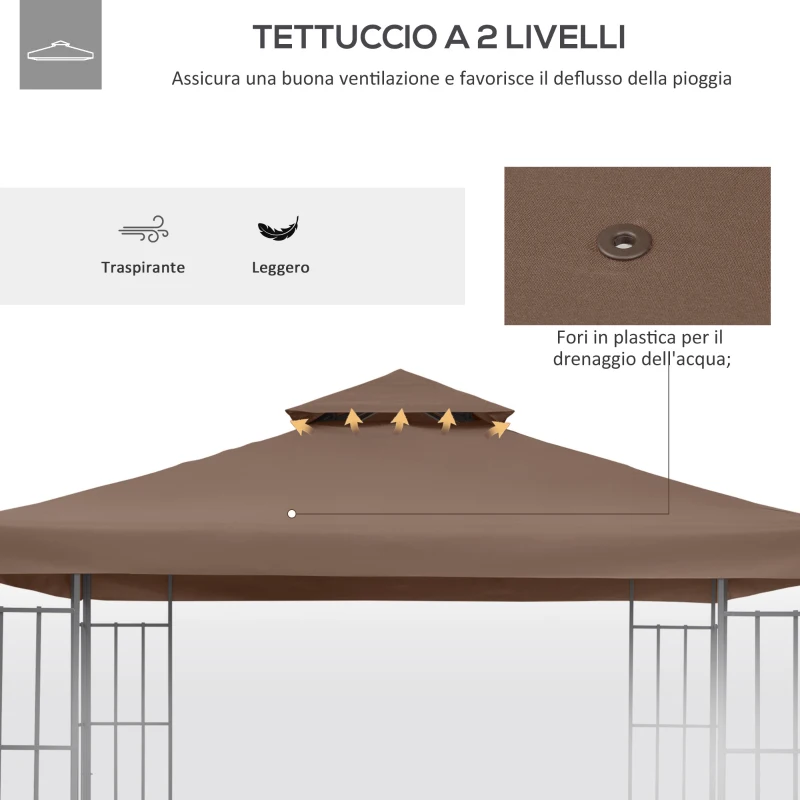 Outsunny Toit de Remplacement pour pavillon de Jardin Toile de Rechange pour pavillon tonnelle Tente 3 x 3 m Marron