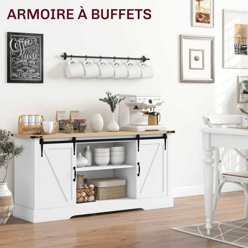 HOMCOM Buffet meuble de rangement avec 2 portes coulissantes étagères réglables 150l x 40P x 72H cm en bois blanc chêne
