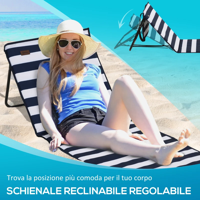 Outsunny Set 2 Sdraio da Spiaggia Pieghevoli e Regolabili con Tasca, in Acciaio e Poliestere, 142x51x40 cm, Multicolore