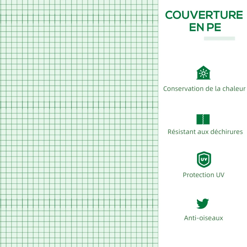 Outsunny Serre de jardin mini serre 3 fenêtres enroulables couverture en PE haute densité 140 g/m² 180 x 60 x 60 cm vert foncé