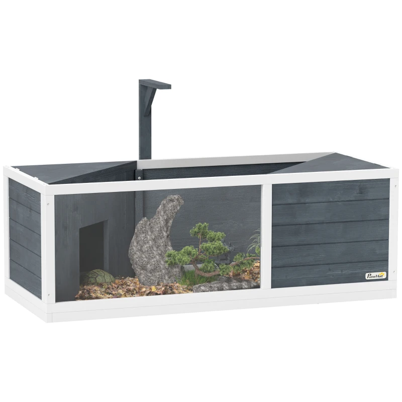 PawHut Maison pour tortues avec dessus facile à ouvrir, dispositif lumineux, façade transparente, 120 x 50 x 40 cm, Gris(m-6)