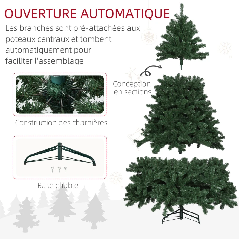 HOMCOM Sapin de Noël artificiel 210 arbre de Noël avec support en métal pliable, 1674 branches, décoration de Noël réaliste