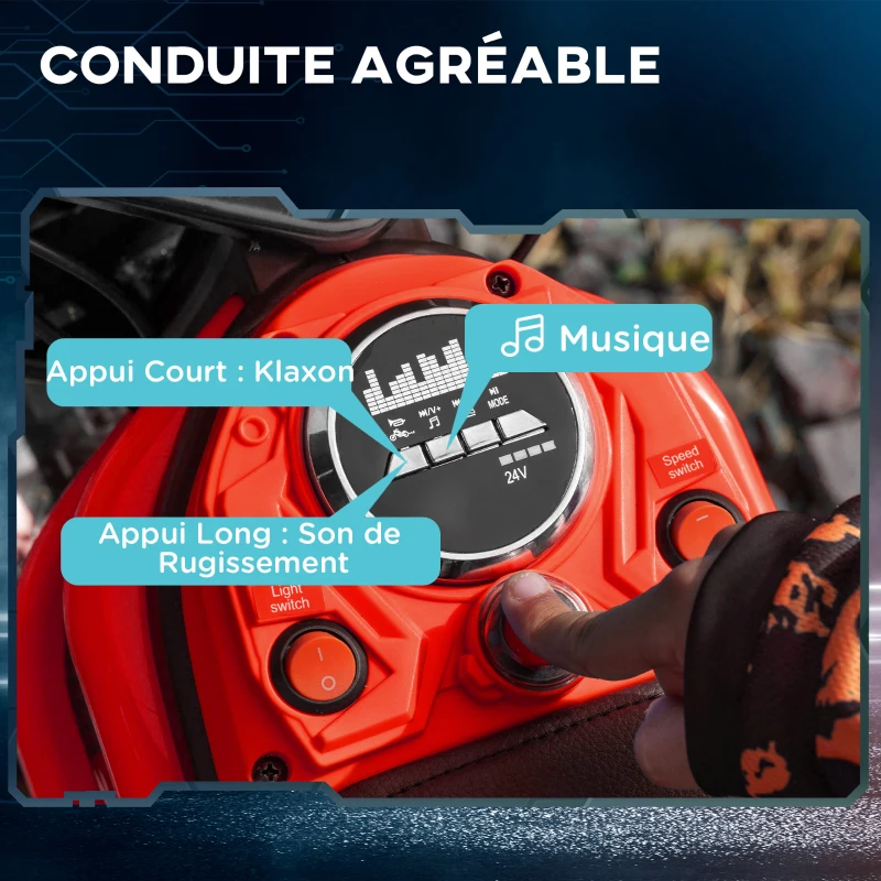 HOMCOM Moto cross électrique pour enfant, effets sonores, 2 vitesses 8 et 16 km/h, batterie 12V, moteur puissance 350 W, rouge(m-7)